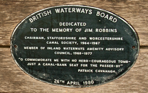 Jim's bench at Whittington Lock.