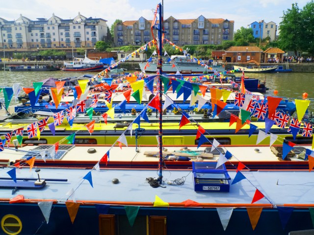 Canal narrow boats at Bristol Harbour Festival.