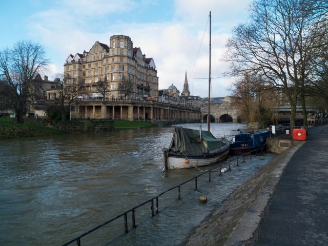 Flooded path by "The Rec" (Bath Rugby Football Club ground).