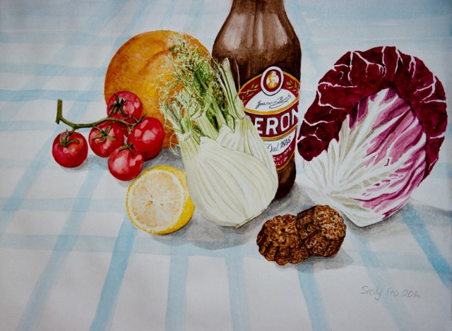 Veg and beer on Palermo table.