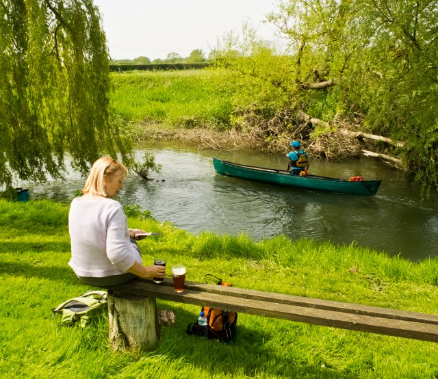 Sitting by the Thames at The Red Lion, Castle Eaton.