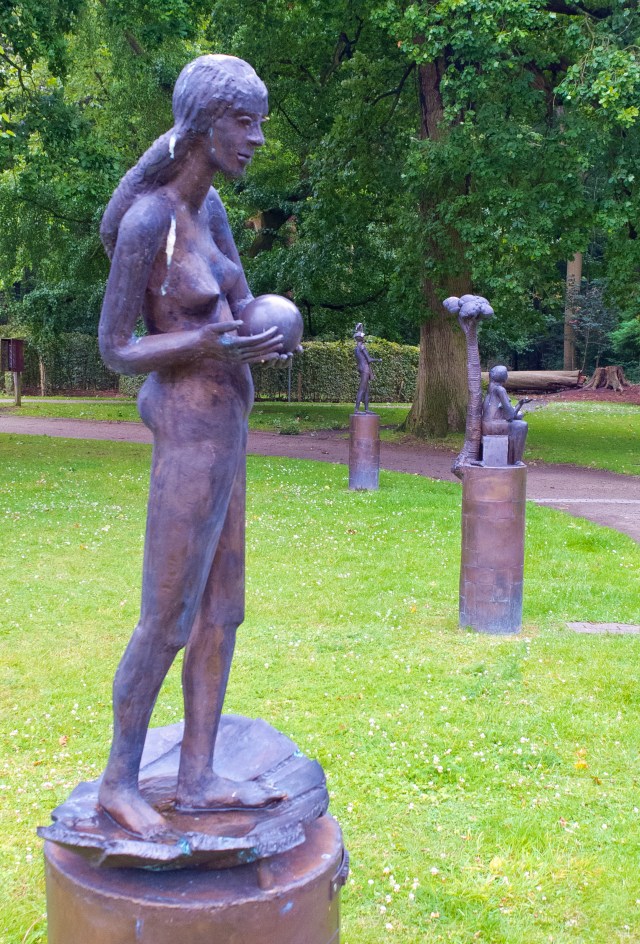Sculptures in hotel gardens near Bruges.