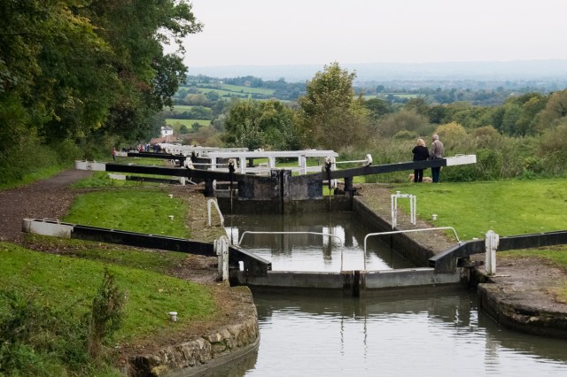 The  26 locks at Caen Hill, Devizes. From the top, where we stopped for coffee and cake.